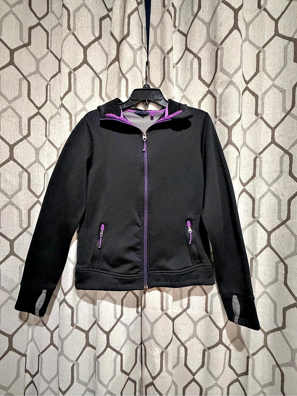 Lands' End Polartec Power Stretch jacket Black Purple Polartec Jacket Size Small